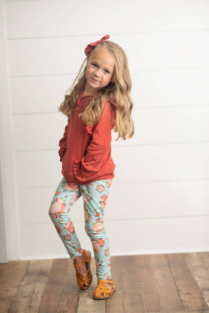 Rust Pocket Ruffle Hoodie Shirt & Leggings Fall Set