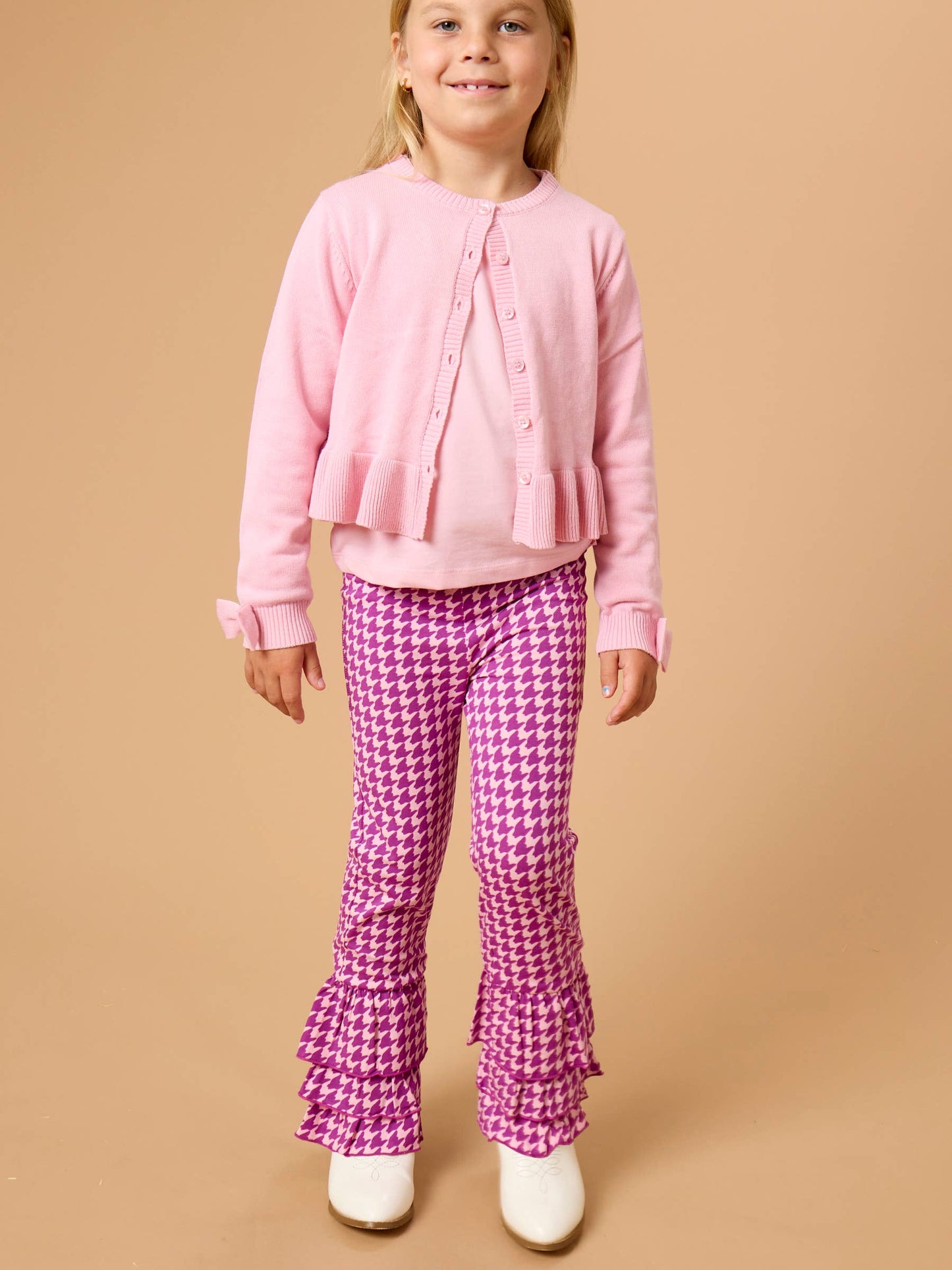 Girls Plum Tart Houndstooth Ruffle Flare Pants