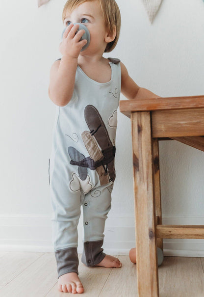 Organic Appliqué Harem Romper in Airplane