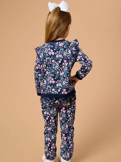 Toddler Girls Moonlit Meadow Flutter Sweatshirt Jogger Set with Signature Rear Ruffles