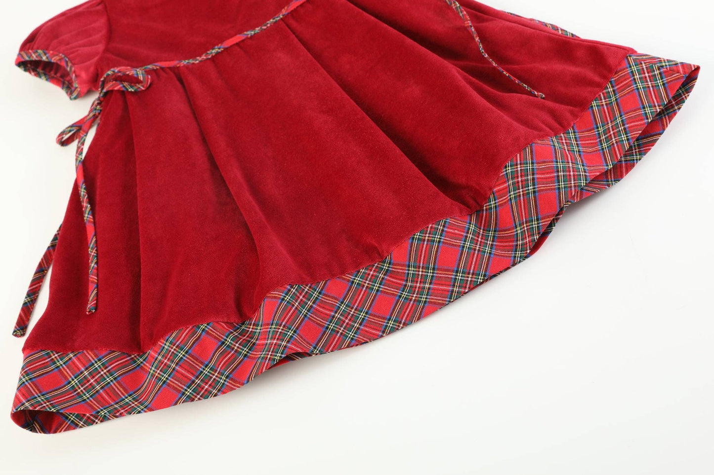 Red Velour and Christmas Plaid Bow Dress