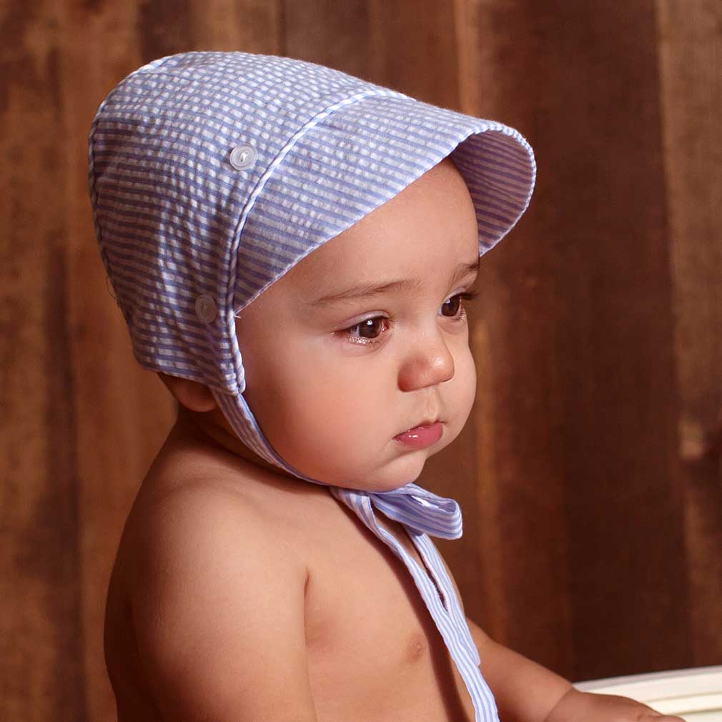 Blue Stripe Seersucker Bonnet Baby