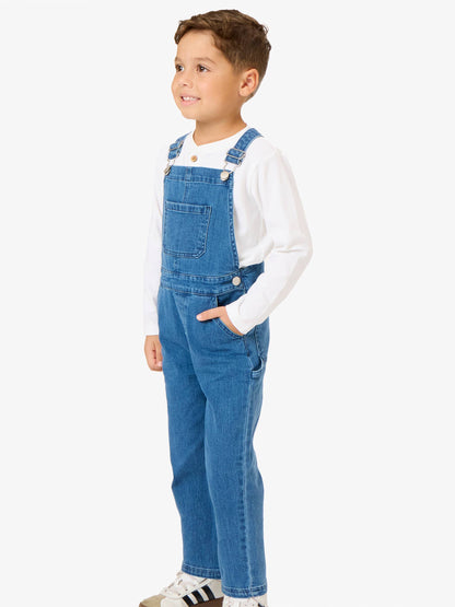 Boys Medium Wash Stretch Denim Overalls
