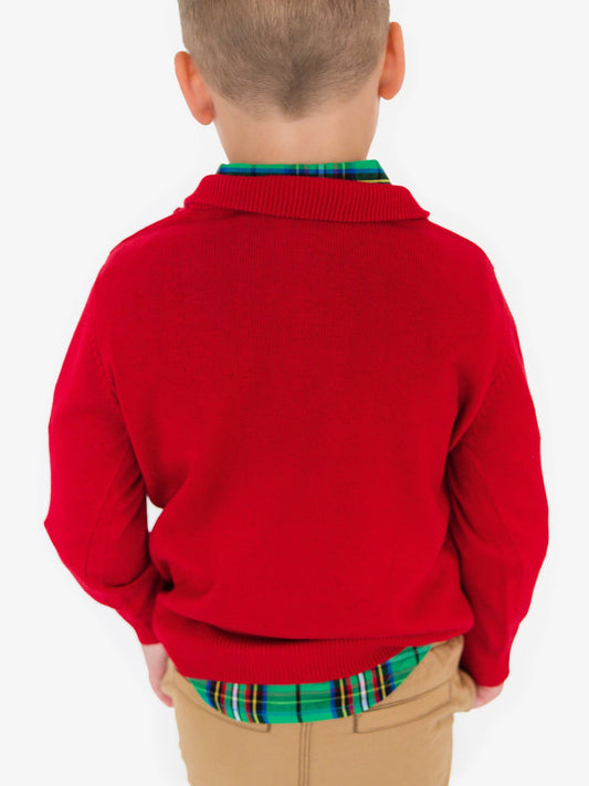 Boys Red Quarter-Zip Sweater