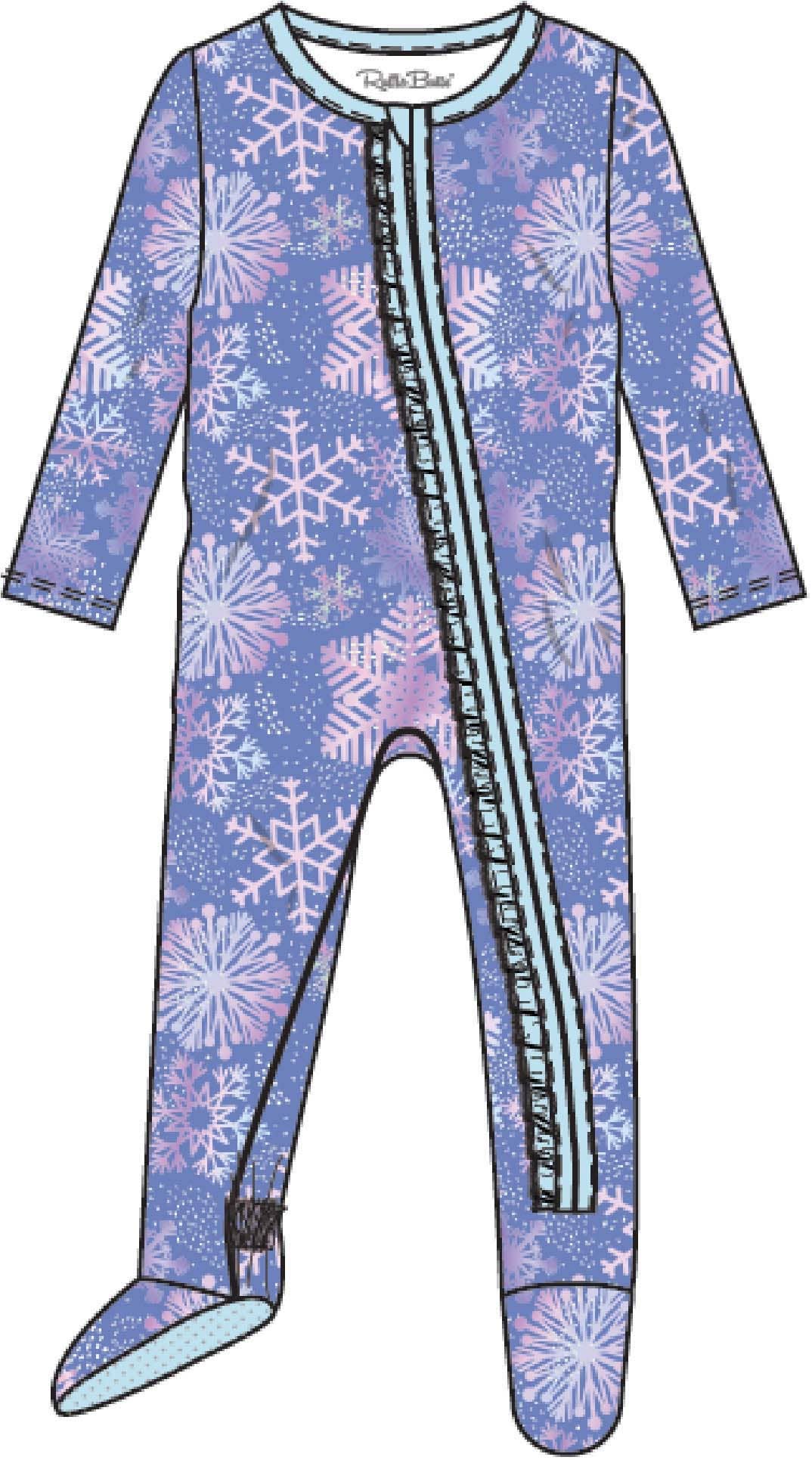 SoftSnooze™ Baby Girls Cotton Modal Shimmer Snowflakes Footed Ruffle One Piece Pajama