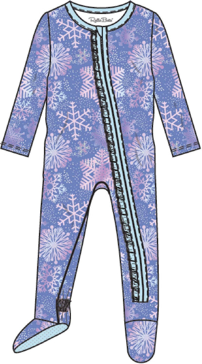 SoftSnooze™ Baby Girls Cotton Modal Shimmer Snowflakes Footed Ruffle One Piece Pajama