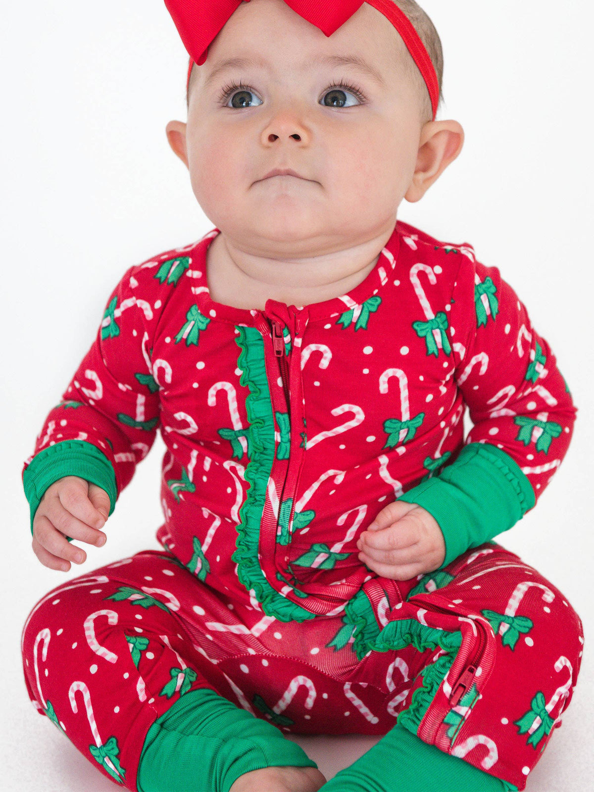 SoftSnooze™ Baby Girls Bamboo Viscose Candy Cane Cutie Convertible Ruffle One Piece Footie Pajama