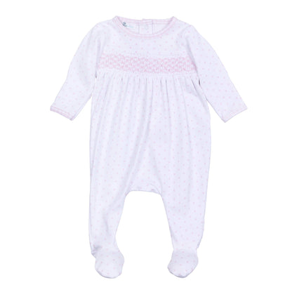 Gingham Dots Smocked Footie - Pink
