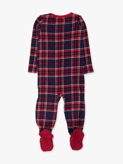 SoftSnooze™ Baby Bamboo Viscose Navy Nicholas Plaid Footed One Piece Pajama