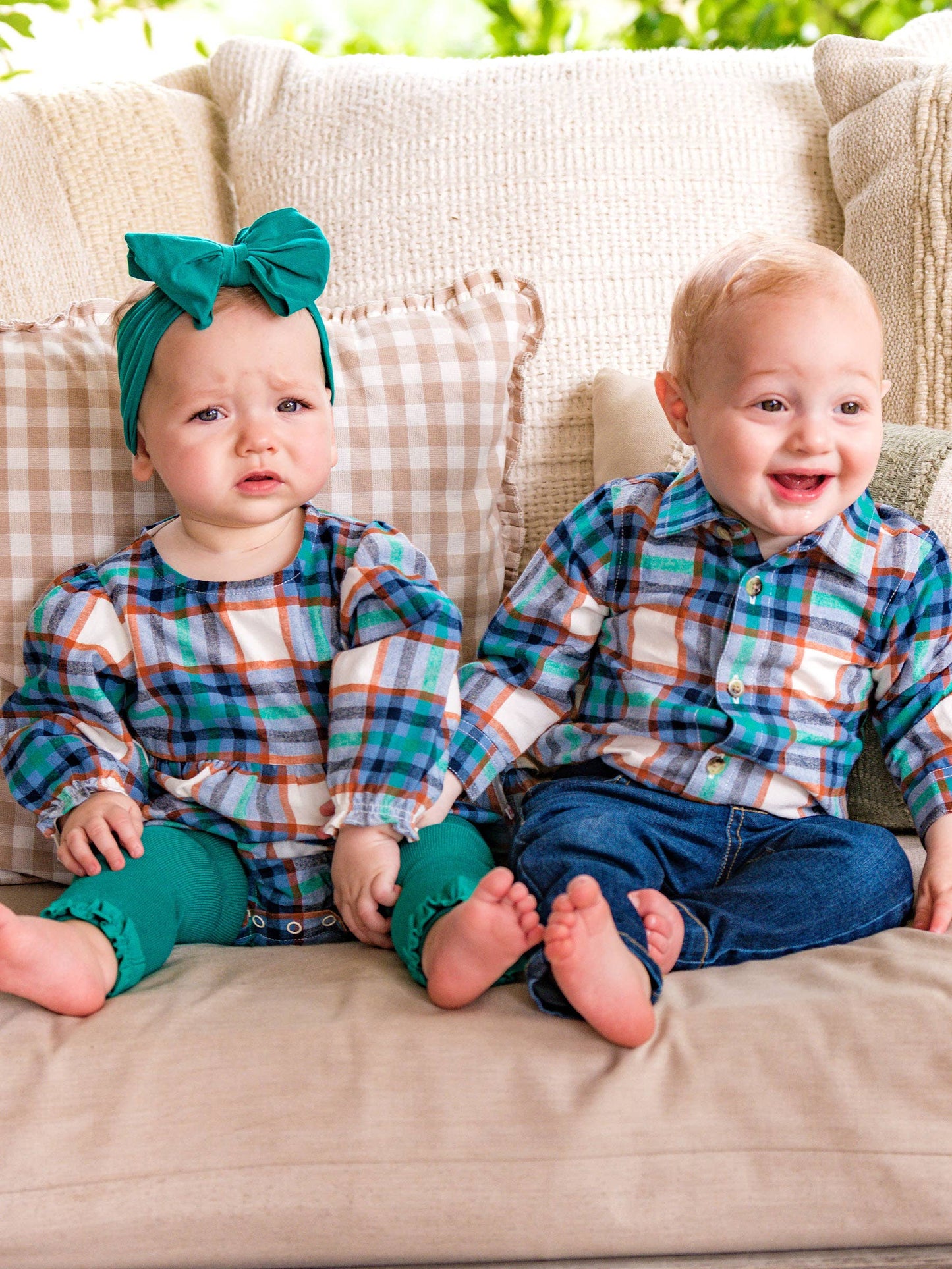 Peyton Plaid Woven Long Sleeve Bubble Romper