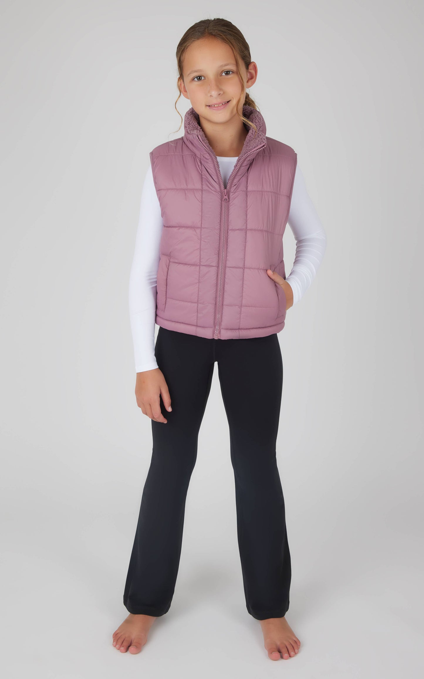 Girls Quilted Sherpa Lined Vest, Top, Flare Pant - 3 PC Set