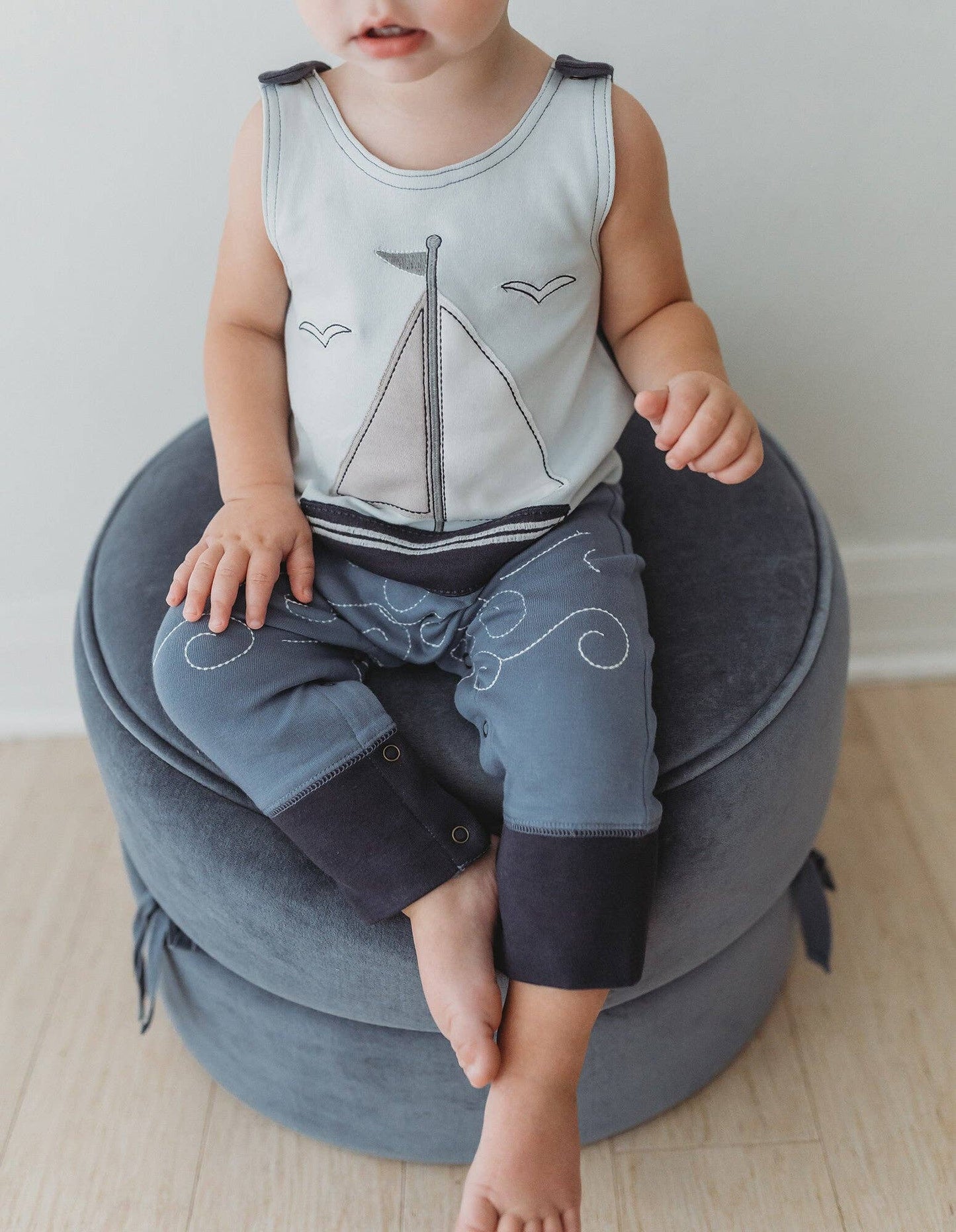 Sailboat | Organic Applique Harem Romper