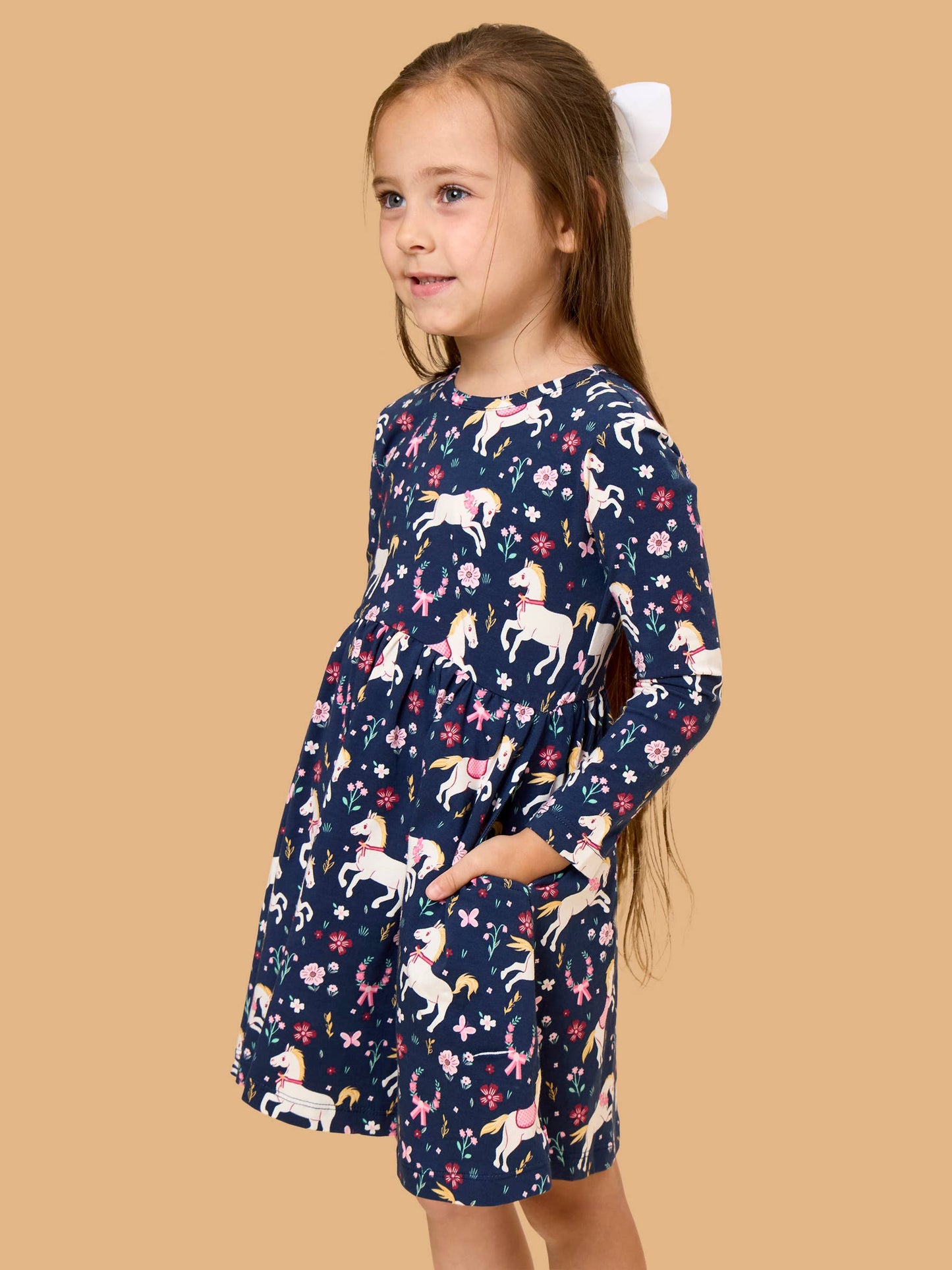 Girls Pony Petals Knit Long Sleeve Twirl Dress