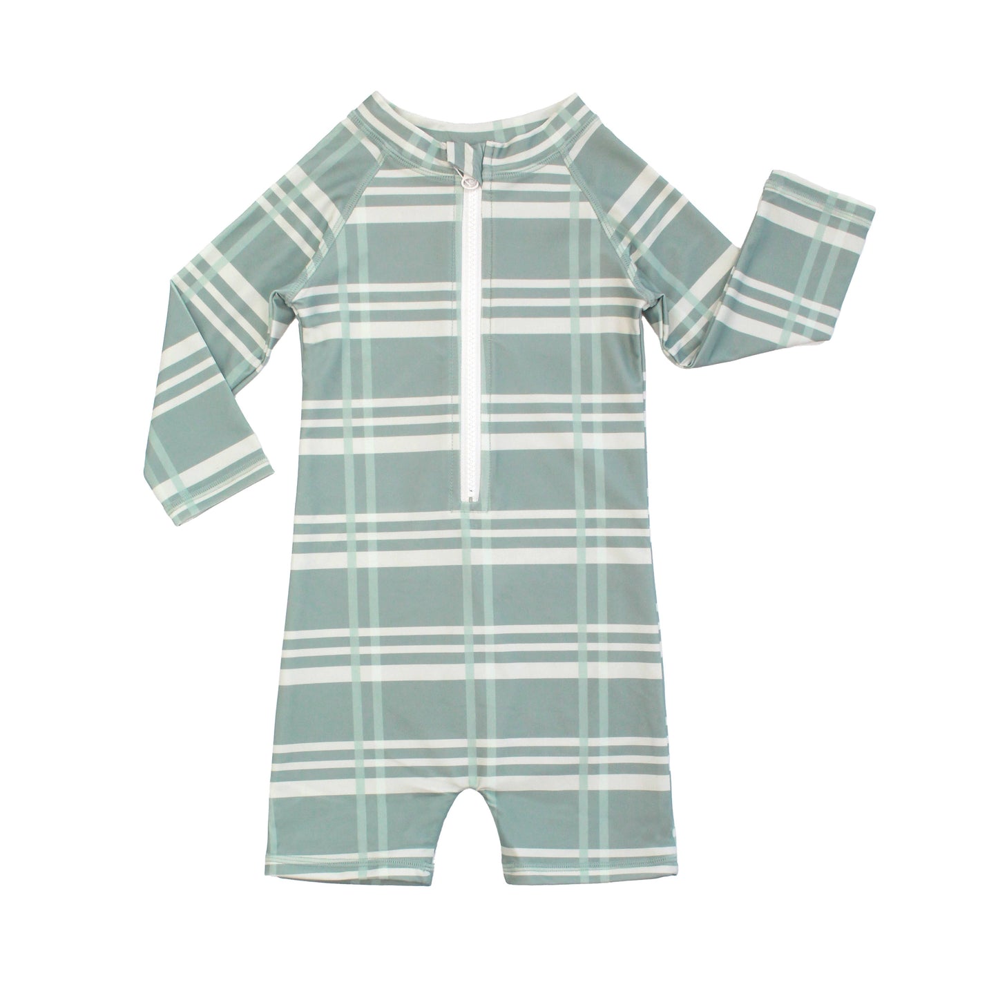 Blue Plaid Boys One Piece Rashguard  Swimsuit