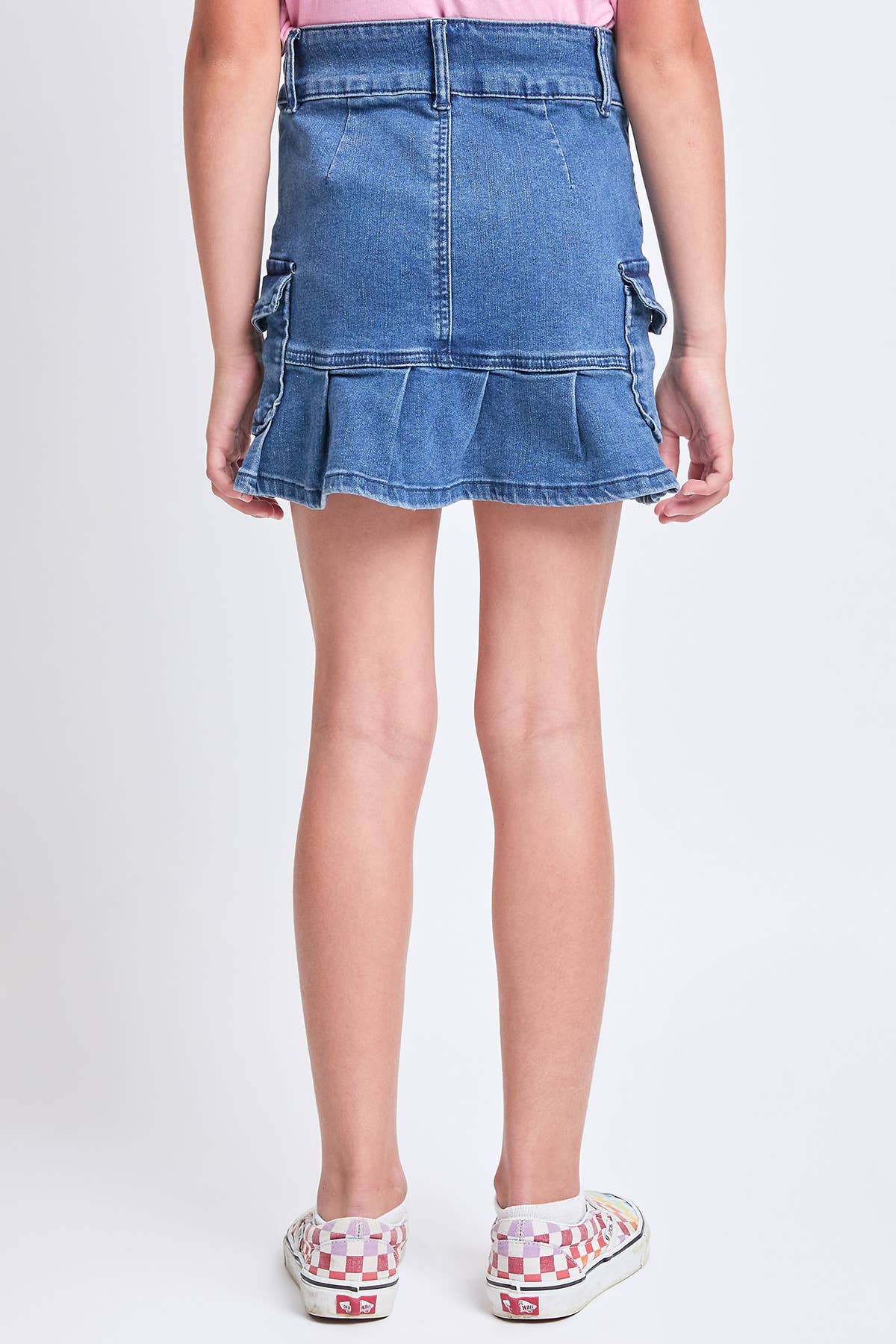 Girls Cargo Pleated Denim Mini Skirt