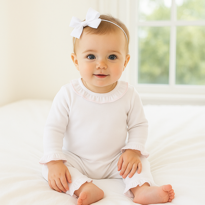 Essentials White Ruffle Playsuit with Pink Trim