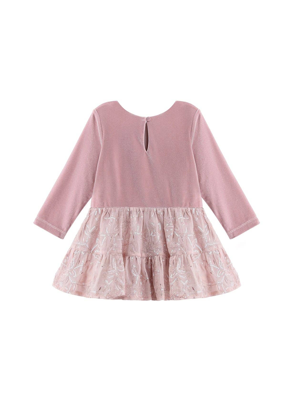 Dusty Rose Dress Long Sleeve Floral Tiered Sequin Dress