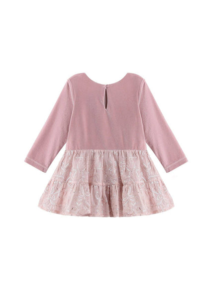 Dusty Rose Dress Long Sleeve Floral Tiered Sequin Dress