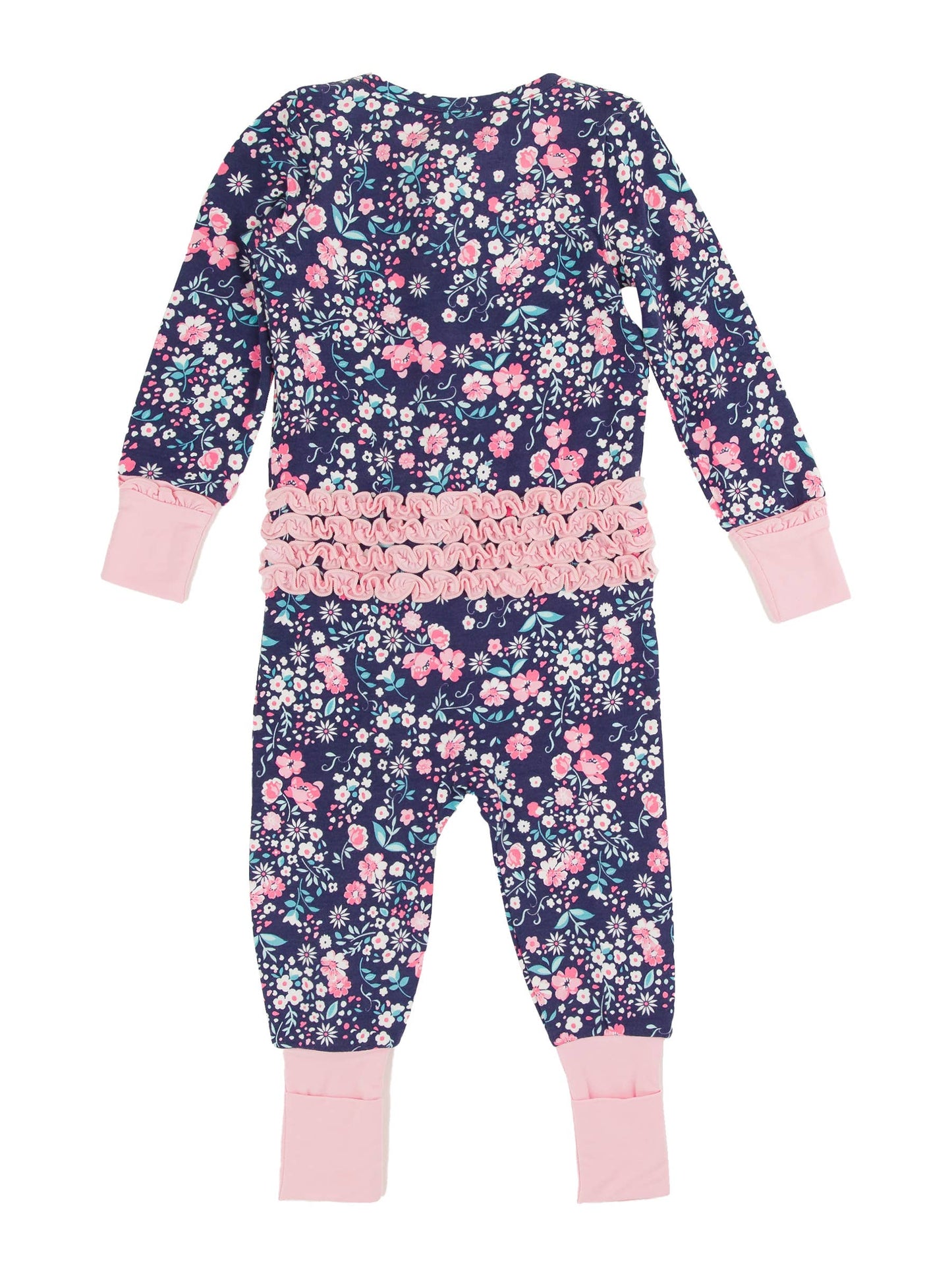 SoftSnooze™ Baby Girls Bamboo Viscose Moonlit Meadow Convertible Ruffle One Piece Footie Pajama