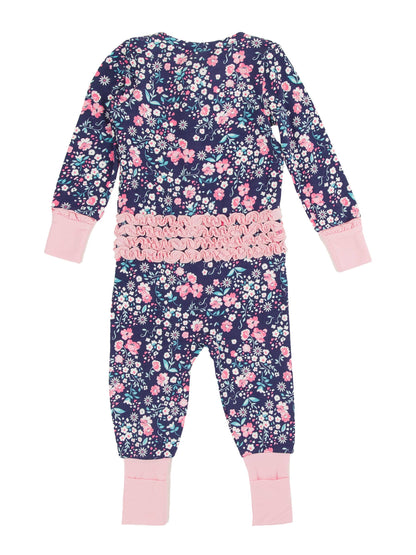 SoftSnooze™ Baby Girls Bamboo Viscose Moonlit Meadow Convertible Ruffle One Piece Footie Pajama