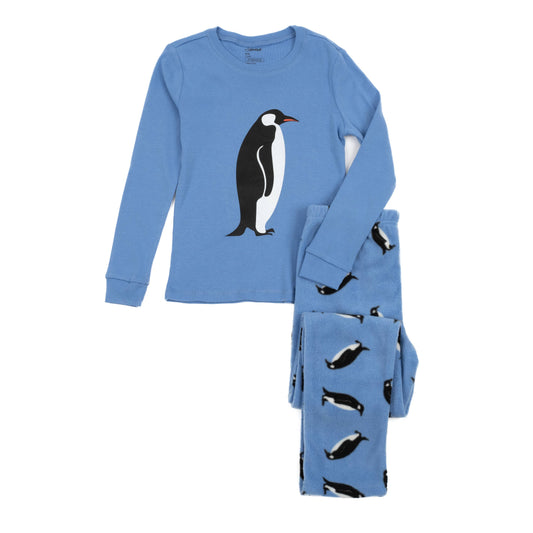 Kids Cotton Top & Fleece Pants Penguin Pajamas