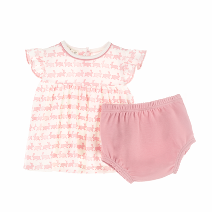 Bunny Hop Ruffle Diaper Cover Set - Dusty Rose