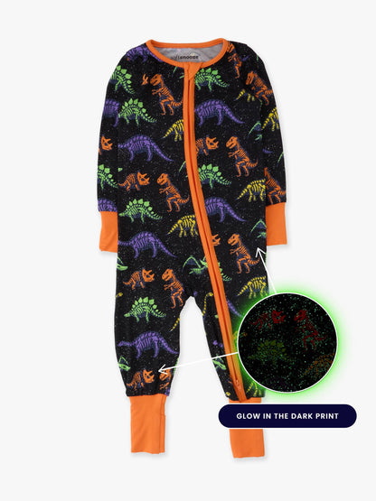 SoftSnooze™ Baby Bamboo Viscose Prehistoric Dinosaur Pals Glow-In-The-Dark Convertible One Piece Footie Pajama