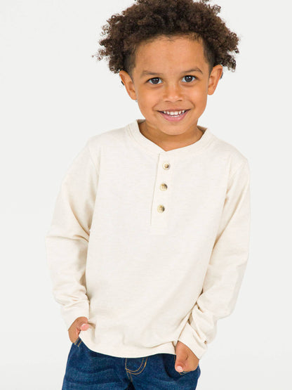 Boys Heather Oatmeal Knit Long Sleeve Henley Tee