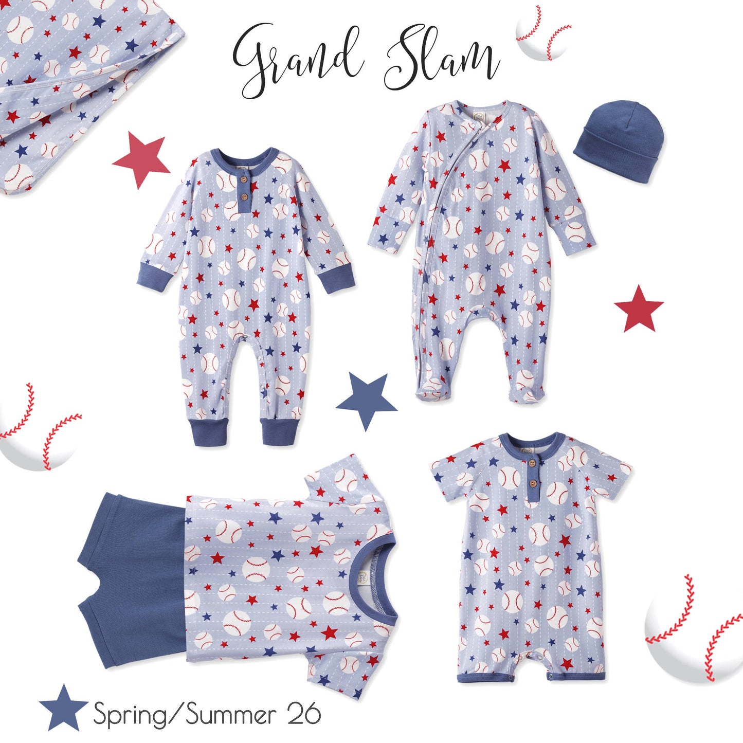 Grand Slam Baseball Bamboo Tee & Cotton Shorts Set for Boys