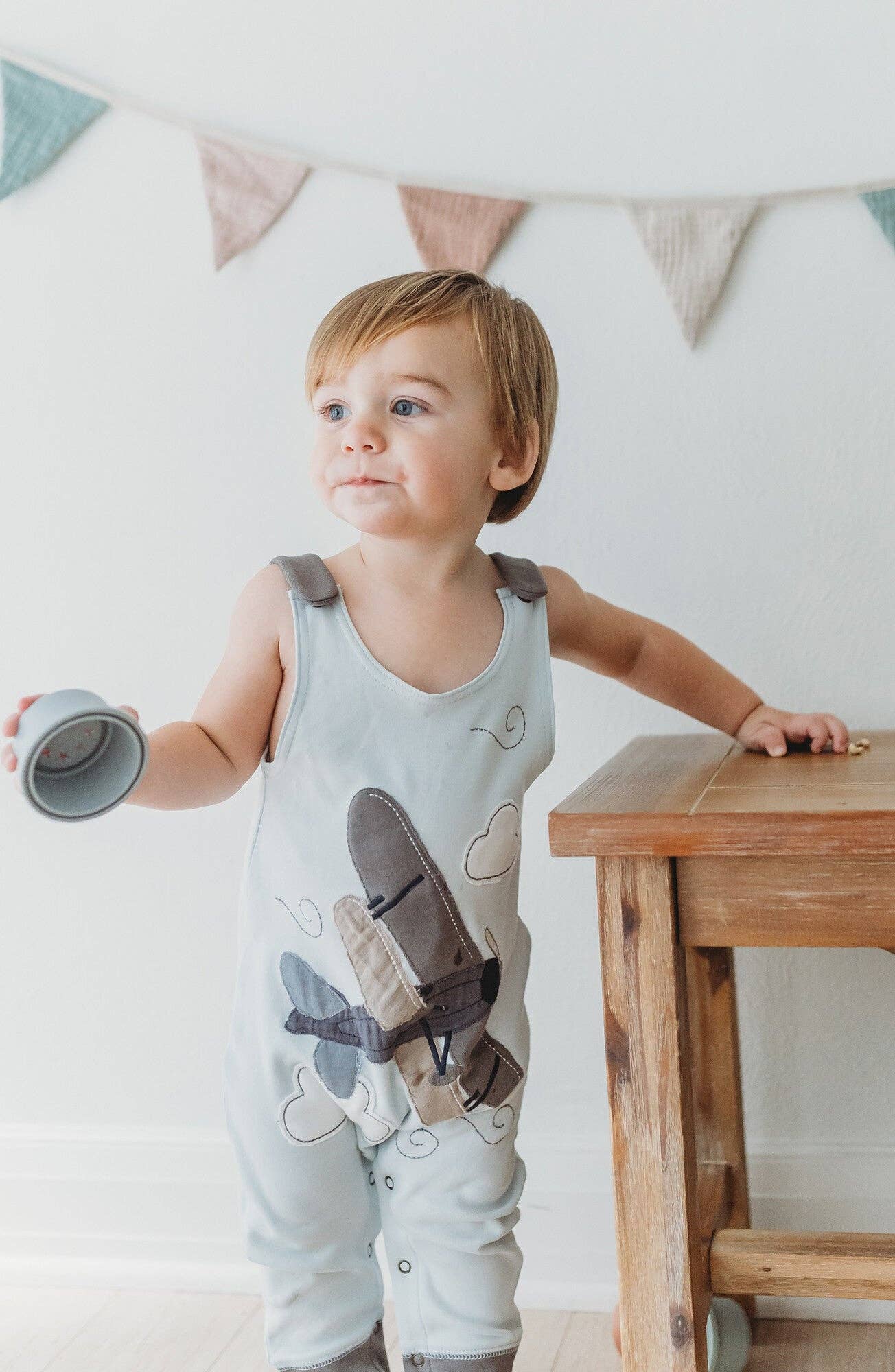 Organic Appliqué Harem Romper in Airplane