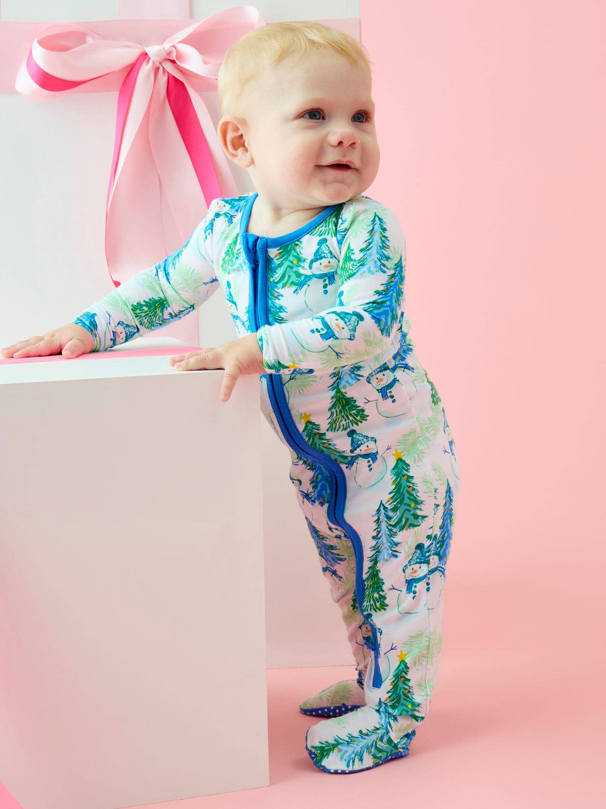 SoftSnooze™ Baby Bamboo Viscose Blue Snowman Grove Footed One Piece Pajama