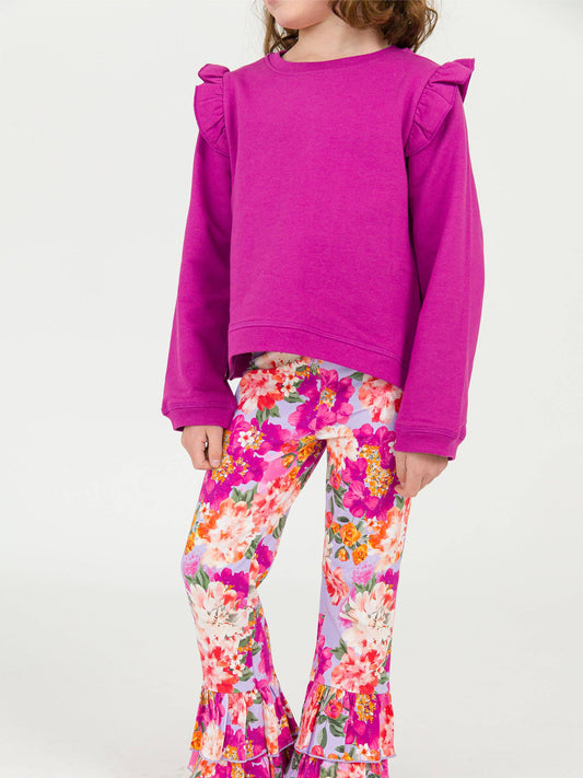 Girls Plum Tart Knit Flutter Sweatshirt