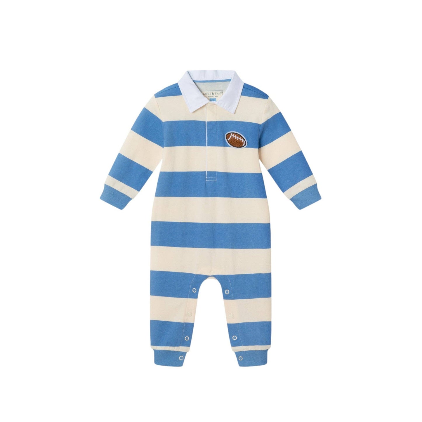 Infant Rugby Polo Romper | Blue Cream Stripes