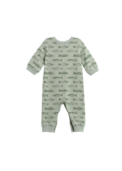 Matthew Long Sleeve Fish Print Straight Leg Romper