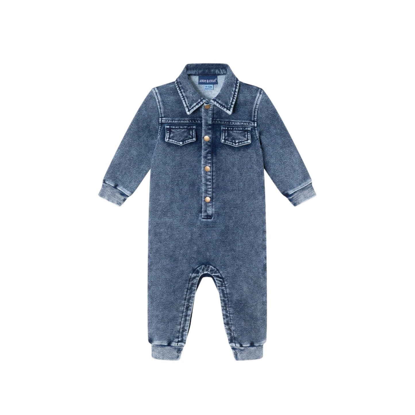 Infant Knit Shirt Romper | Blue Denim