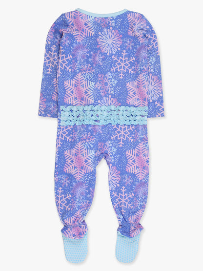 SoftSnooze™ Baby Girls Cotton Modal Shimmer Snowflakes Footed Ruffle One Piece Pajama