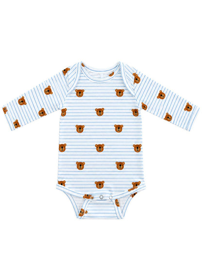 Blue Bear Stripe / Organic Cotton Long Sleeve Bodysuit