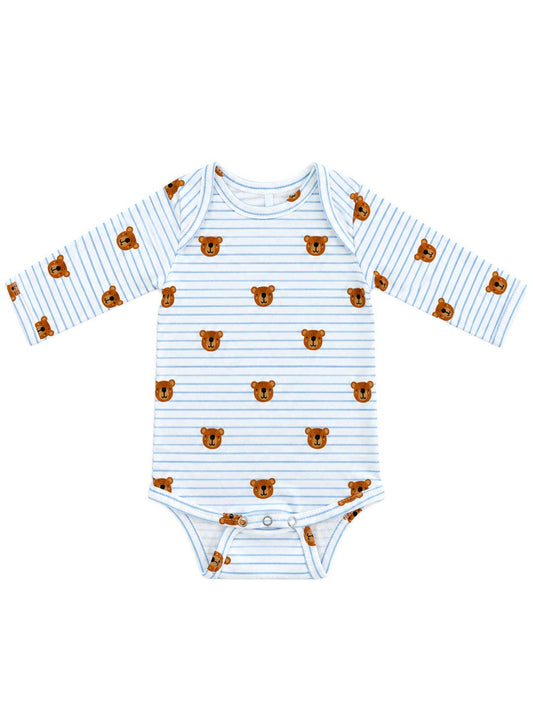 Blue Bear Stripe / Organic Cotton Long Sleeve Bodysuit