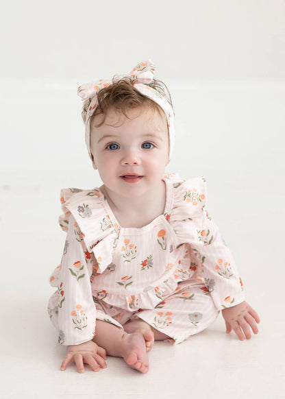 Amelia Rose Long Sleeve Floral Print Ruffle Trim Romper