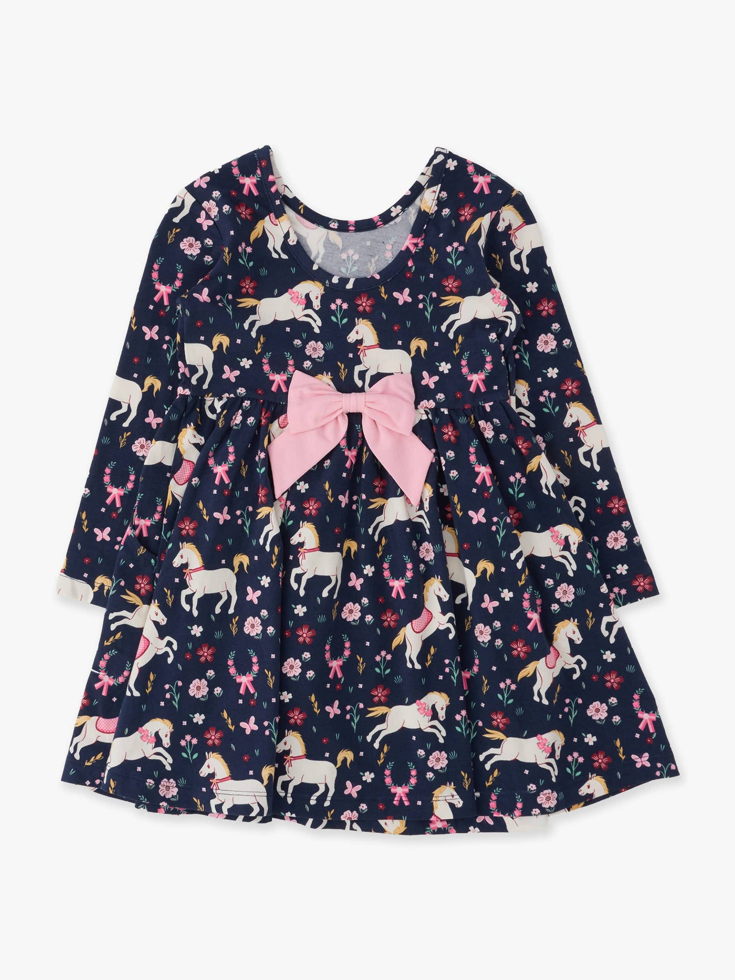 Girls Pony Petals Knit Long Sleeve Twirl Dress