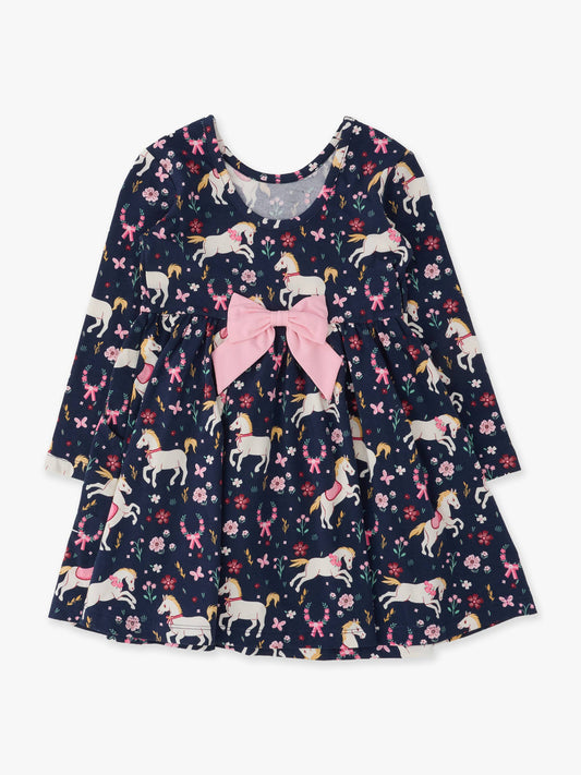 Girls Pony Petals Knit Long Sleeve Twirl Dress