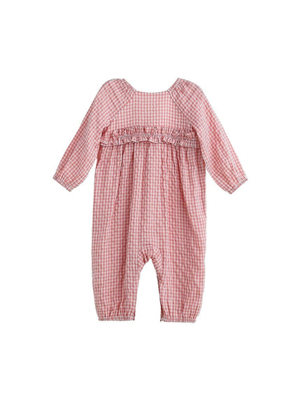 Rosie Posie Long Sleeve Gingham Check Ruffle Trim Romper