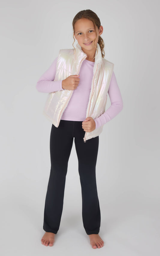 Girls Quilted Sherpa Lined Vest, Top, Flare Pant - 3 PC Set