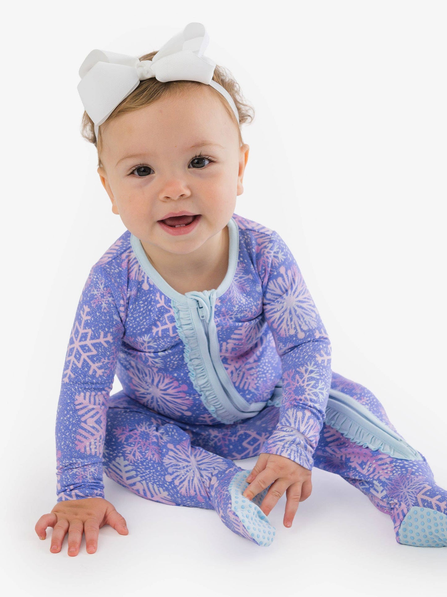 SoftSnooze™ Baby Girls Cotton Modal Shimmer Snowflakes Footed Ruffle One Piece Pajama