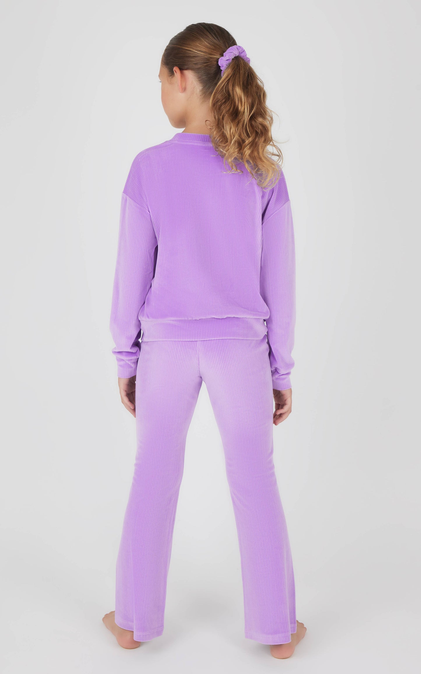 Rib Velour Crew Neck, Flared Pant, & Scrunchie  set