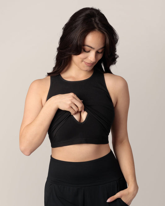Sublime® Bamboo Maternity & Nursing Longline Bra Top | Black