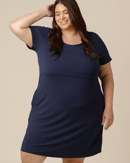 Eleanora Bamboo Maternity & Nursing Dress | Navy Heather