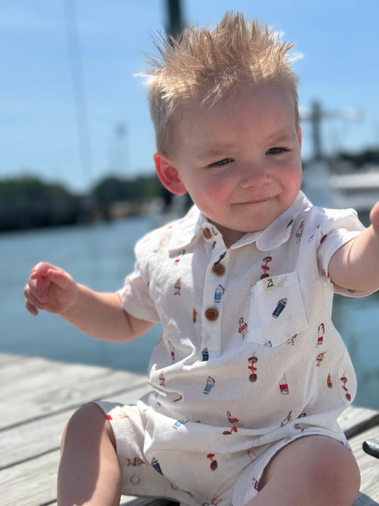 Molokai Printed Romper- white buoys
