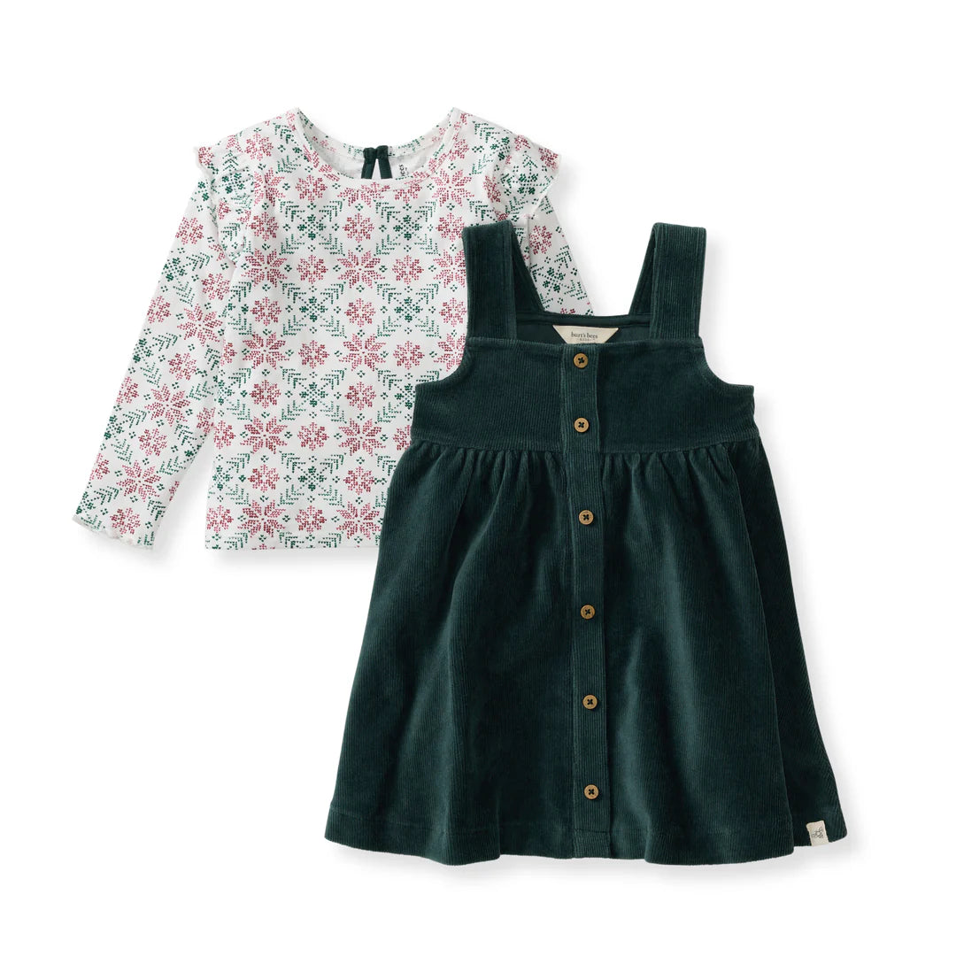 Poinsettia Fair Isle Organic Girl Tee & Dress Set