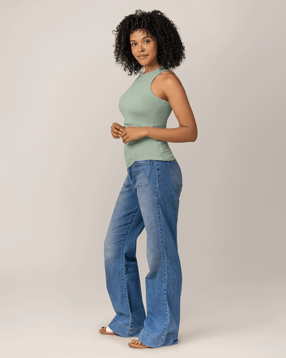 Ribbed Bamboo Racerback Nursing Tank | Aqua Mist